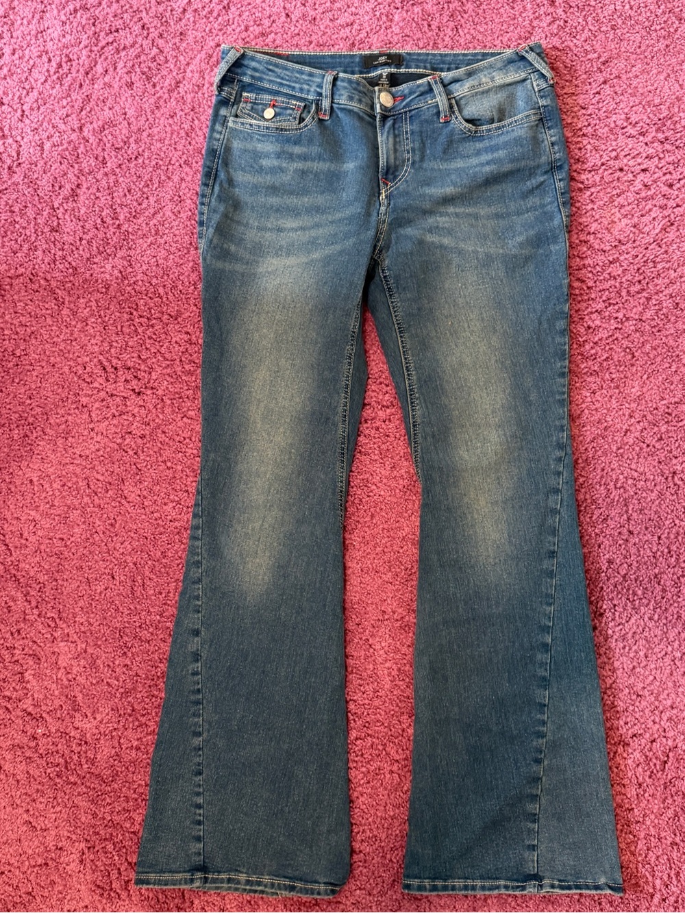True Religion Dark Blue Joey Low Rise Flare Jeans Flap Pockets